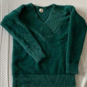 Green fuzzy v-neck sweater